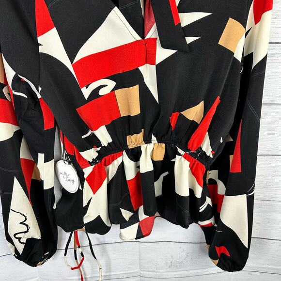 Milk and Honey Womens size Small Abstract Print Red Black Blouse 34164T NEW - Picture 9 of 11